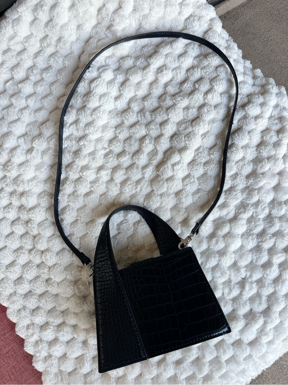 Zara Mini Croc Embossed Top Handle Bag | Black | Silver Hardware | Crossbody - Picture 5 of 5